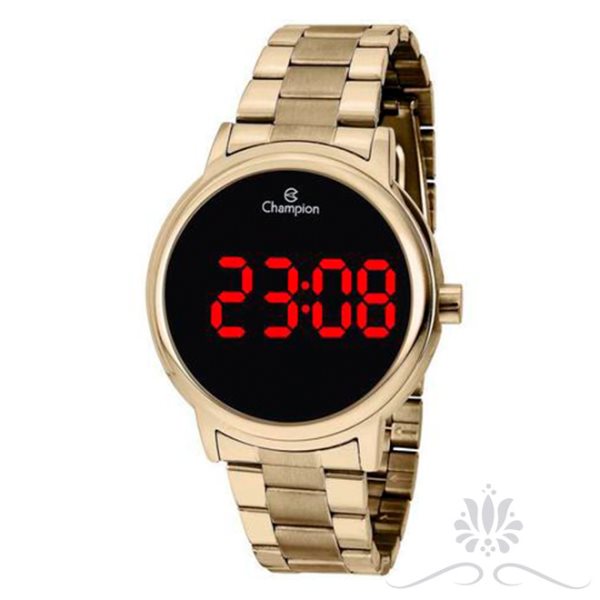 Relógio Champion Feminino Digital Dourado Led Vermelho CH40115H